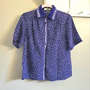 vintage short sleeve blouse Camp shirt size M polka dot purple 80s 70s Japanese